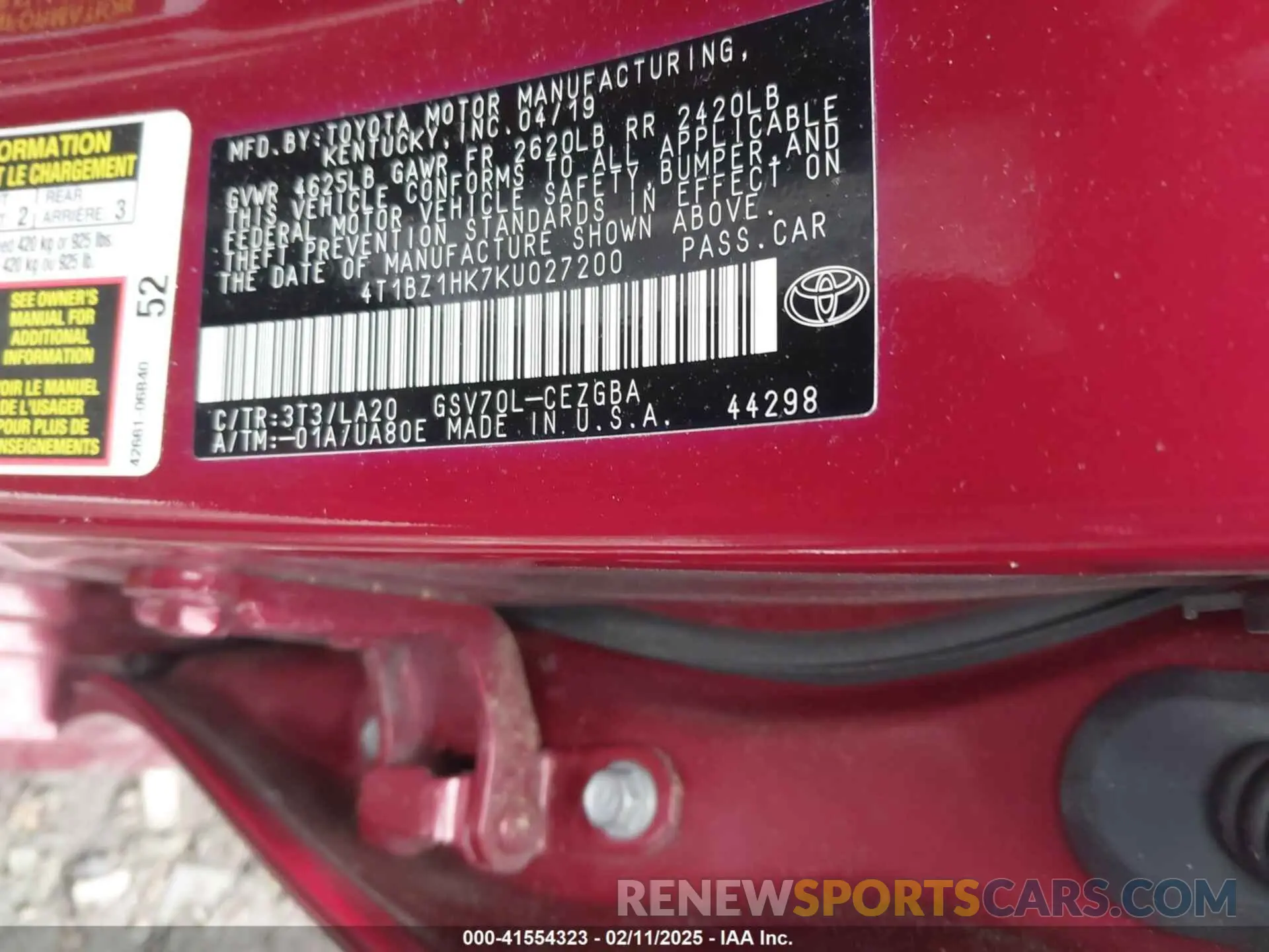 9 Photograph of a damaged car 4T1BZ1HK7KU027200 TOYOTA CAMRY 2019