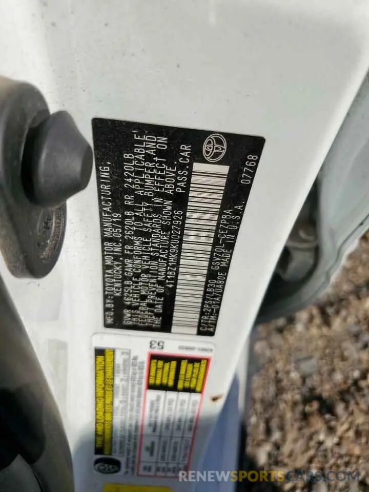 12 Photograph of a damaged car 4T1BZ1HK9KU027926 TOYOTA CAMRY 2019