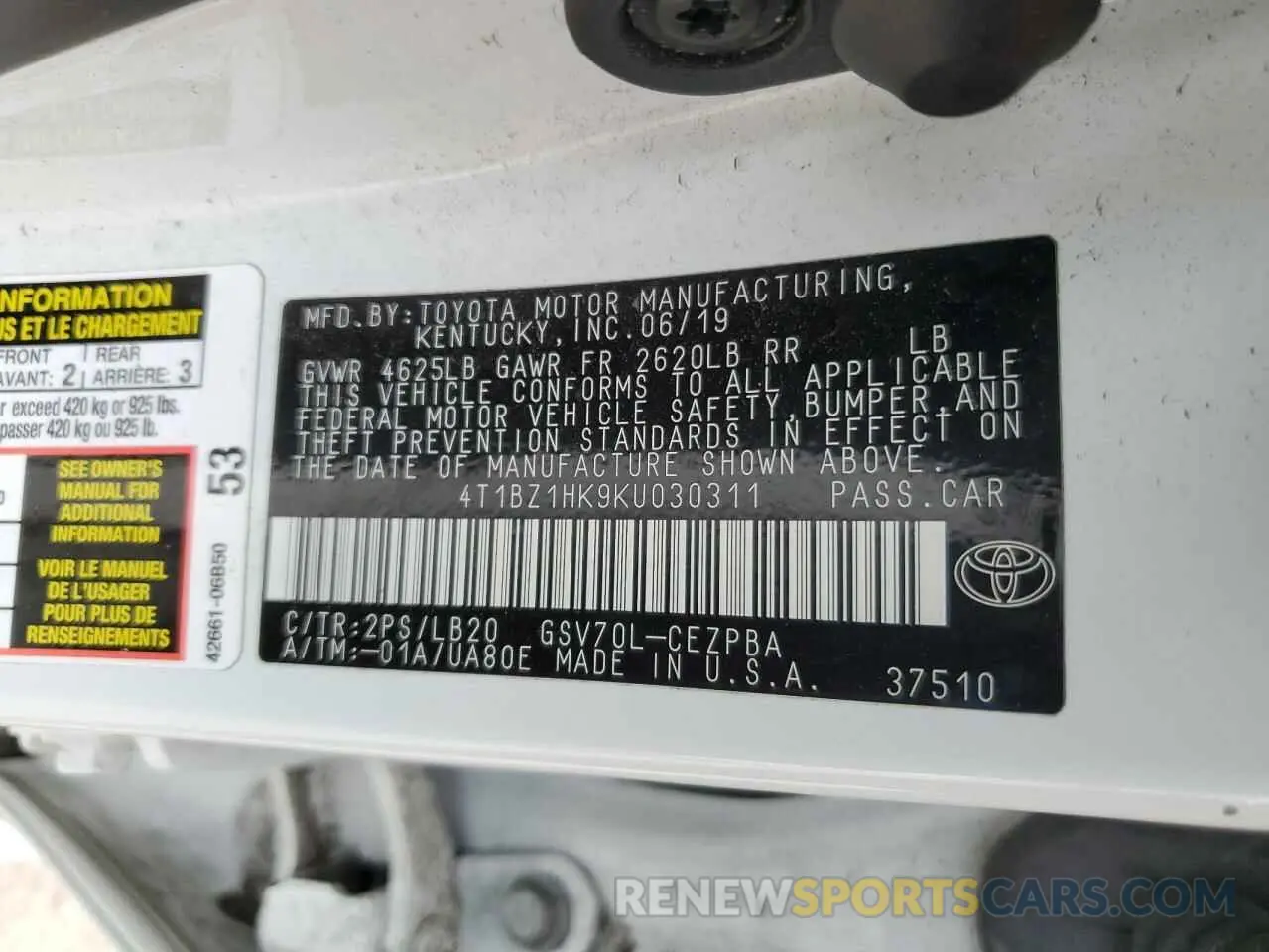 14 Photograph of a damaged car 4T1BZ1HK9KU030311 TOYOTA CAMRY 2019