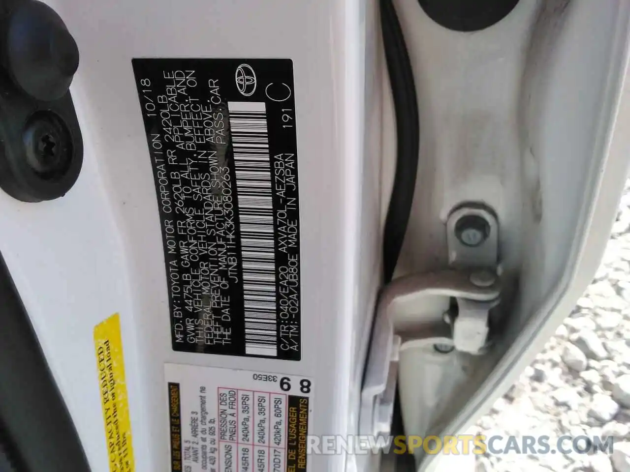 10 Photograph of a damaged car JTNB11HK3K3080263 TOYOTA CAMRY 2019