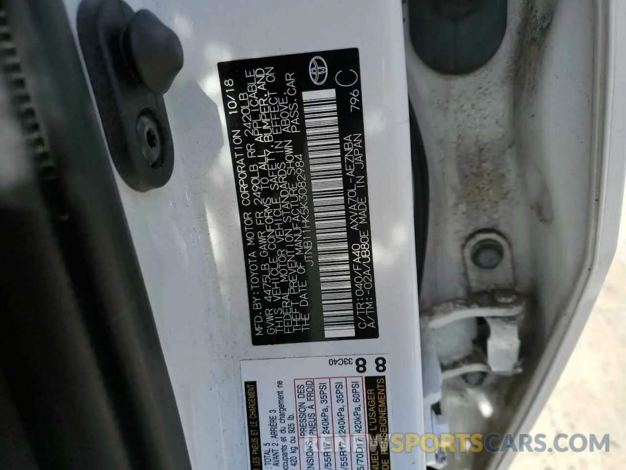 13 Photograph of a damaged car JTNB11HK5K3082984 TOYOTA CAMRY 2019