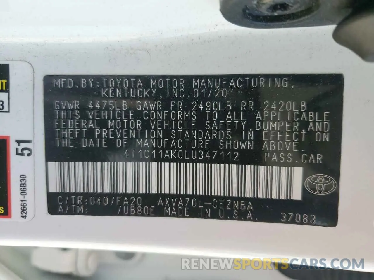 15 Photograph of a damaged car 4T1C11AK0LU347112 TOYOTA CAMRY 2020