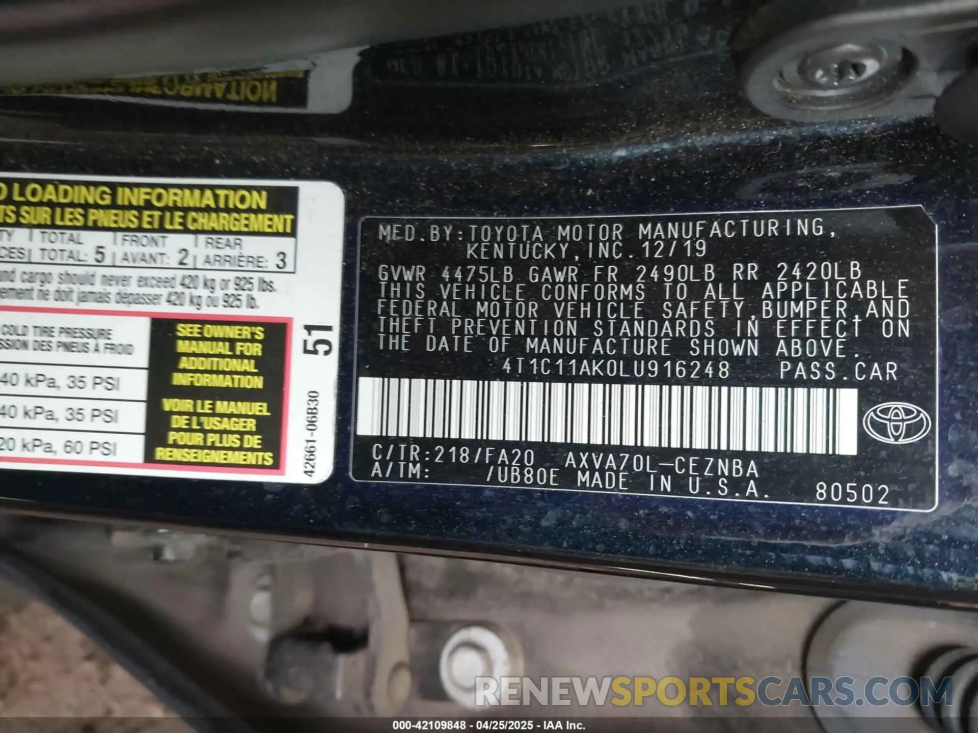 9 Photograph of a damaged car 4T1C11AK0LU916248 TOYOTA CAMRY 2020