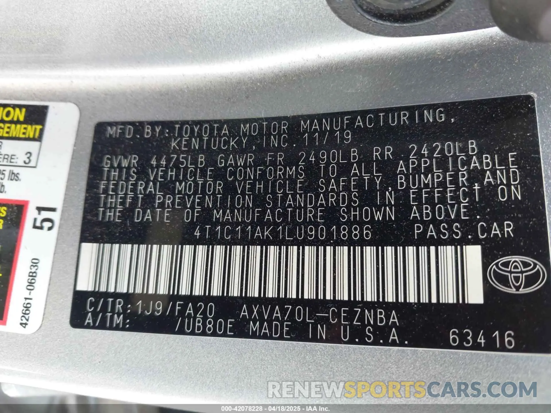 9 Photograph of a damaged car 4T1C11AK1LU901886 TOYOTA CAMRY 2020