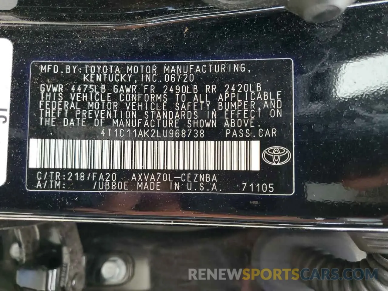 12 Photograph of a damaged car 4T1C11AK2LU968738 TOYOTA CAMRY 2020