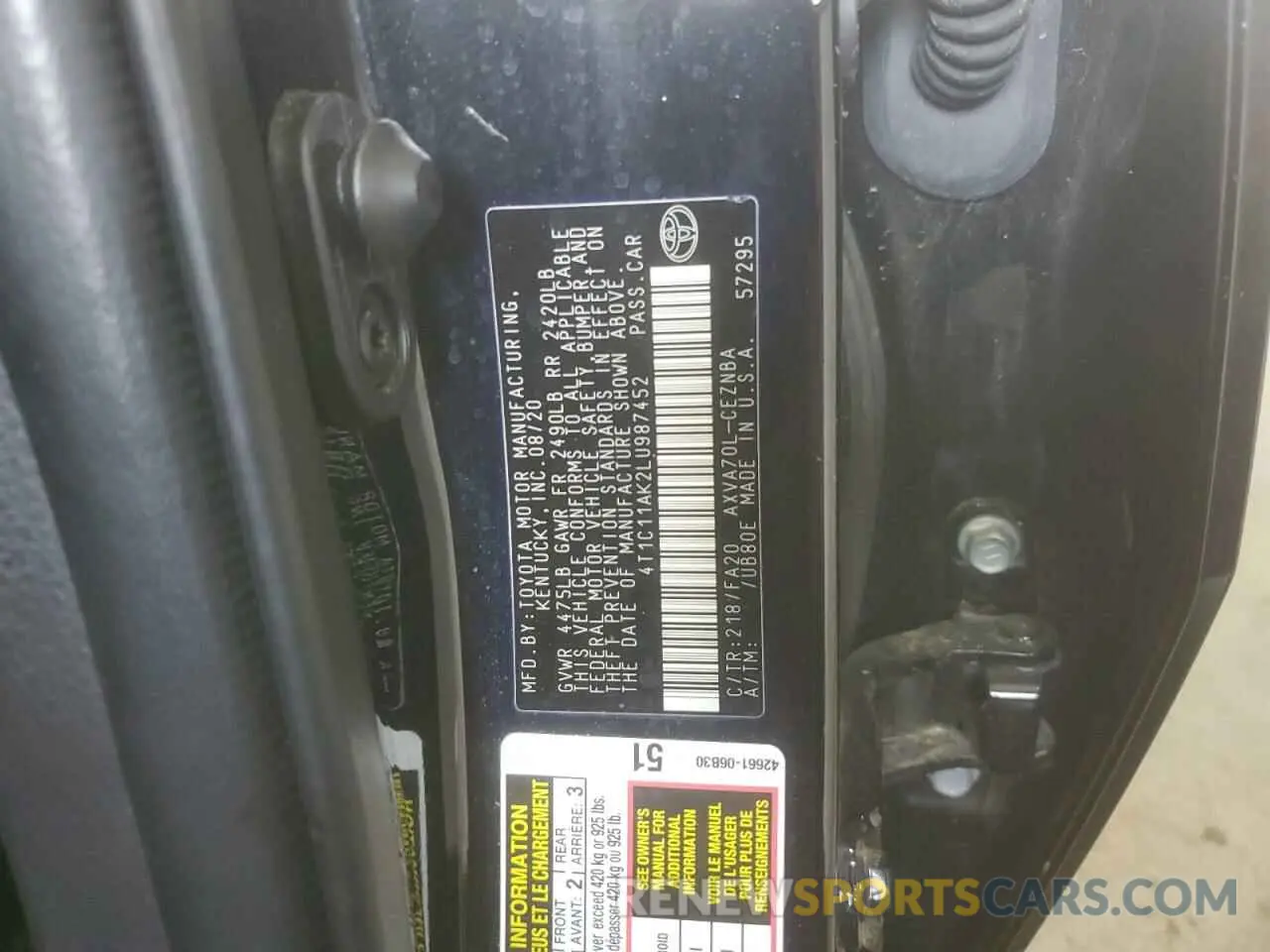 12 Photograph of a damaged car 4T1C11AK2LU987452 TOYOTA CAMRY 2020