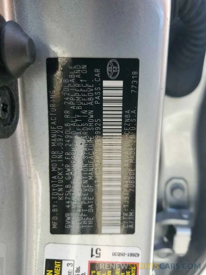 12 Photograph of a damaged car 4T1C11AK2LU999925 TOYOTA CAMRY 2020