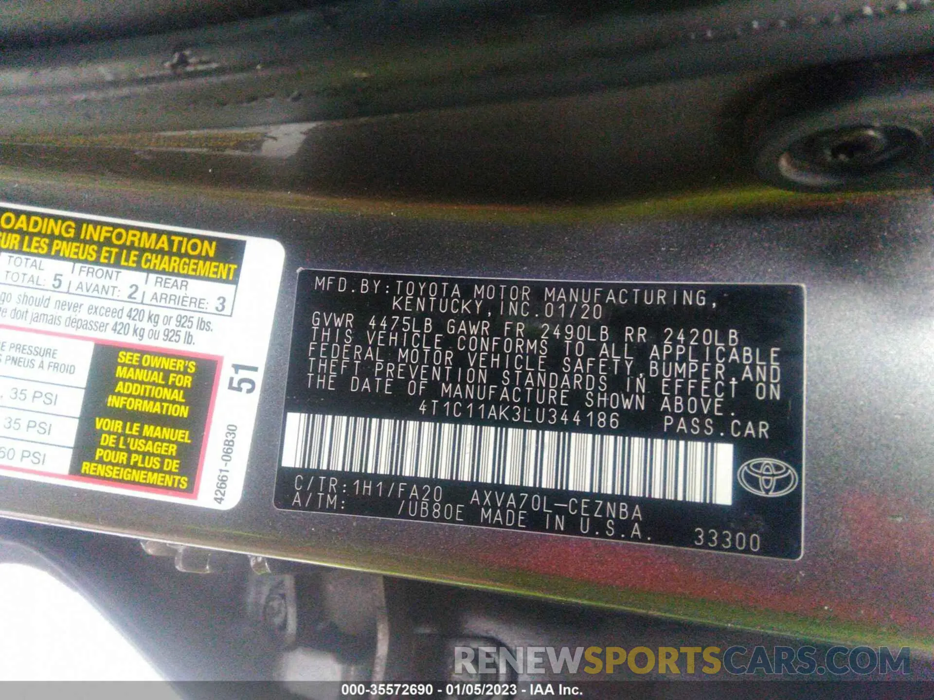 9 Photograph of a damaged car 4T1C11AK3LU344186 TOYOTA CAMRY 2020