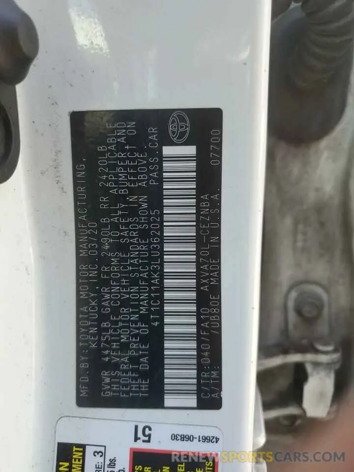 12 Photograph of a damaged car 4T1C11AK3LU362025 TOYOTA CAMRY 2020