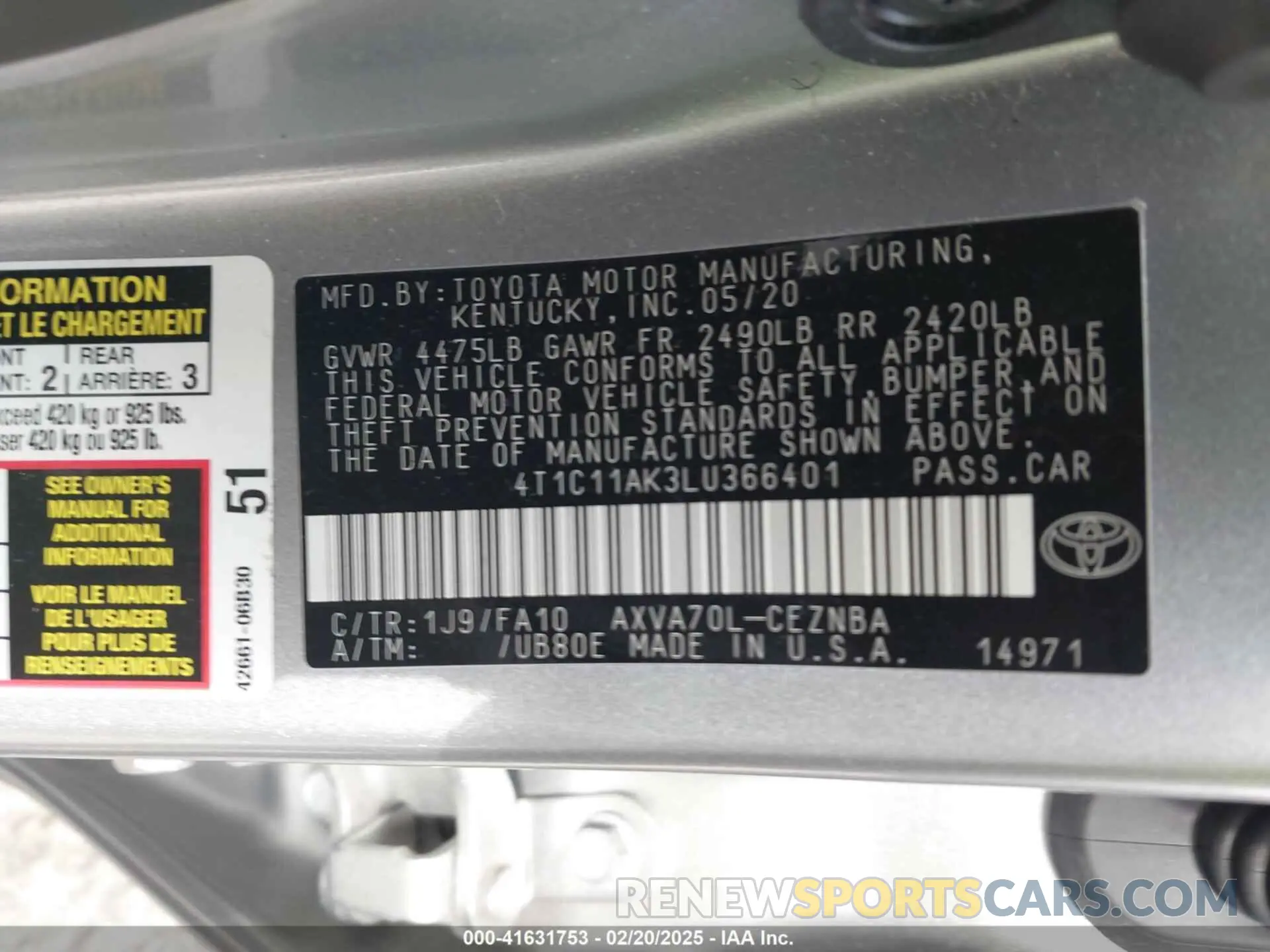 9 Photograph of a damaged car 4T1C11AK3LU366401 TOYOTA CAMRY 2020