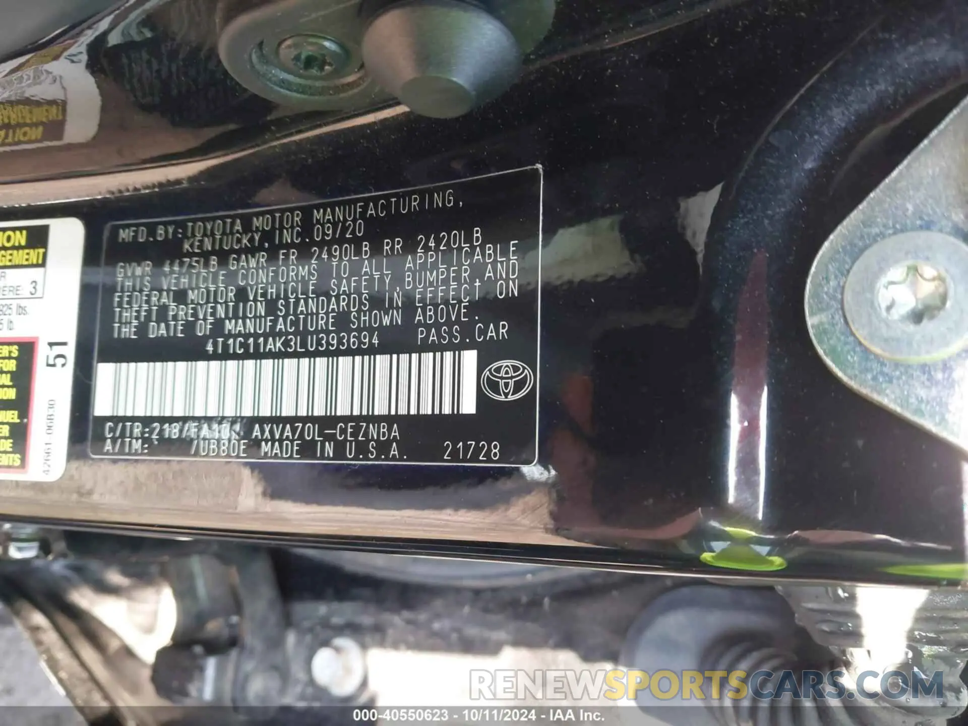 9 Photograph of a damaged car 4T1C11AK3LU393694 TOYOTA CAMRY 2020