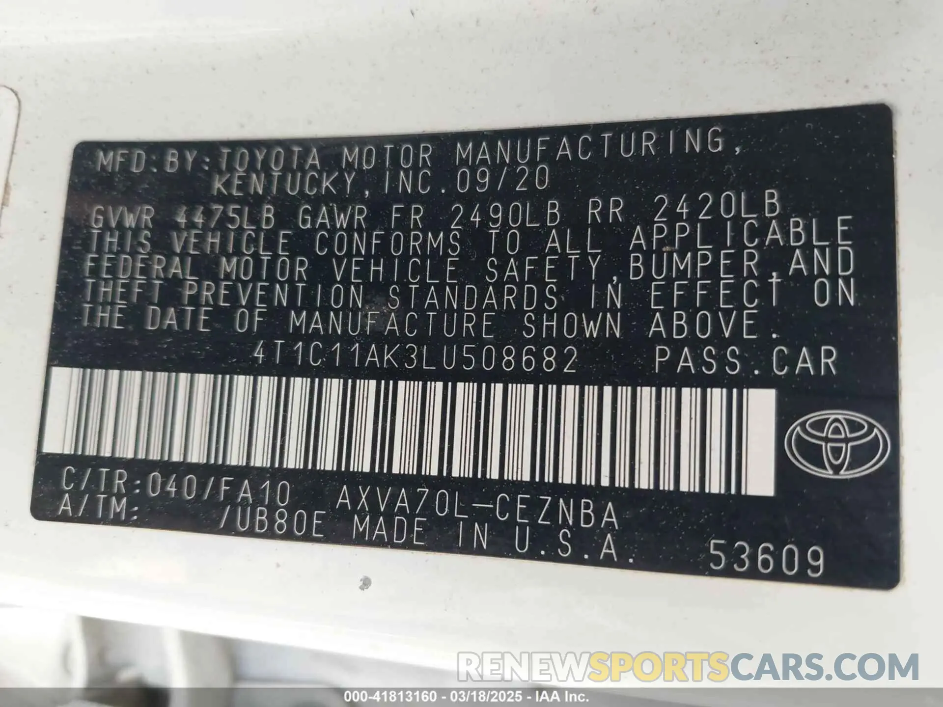 9 Photograph of a damaged car 4T1C11AK3LU508682 TOYOTA CAMRY 2020