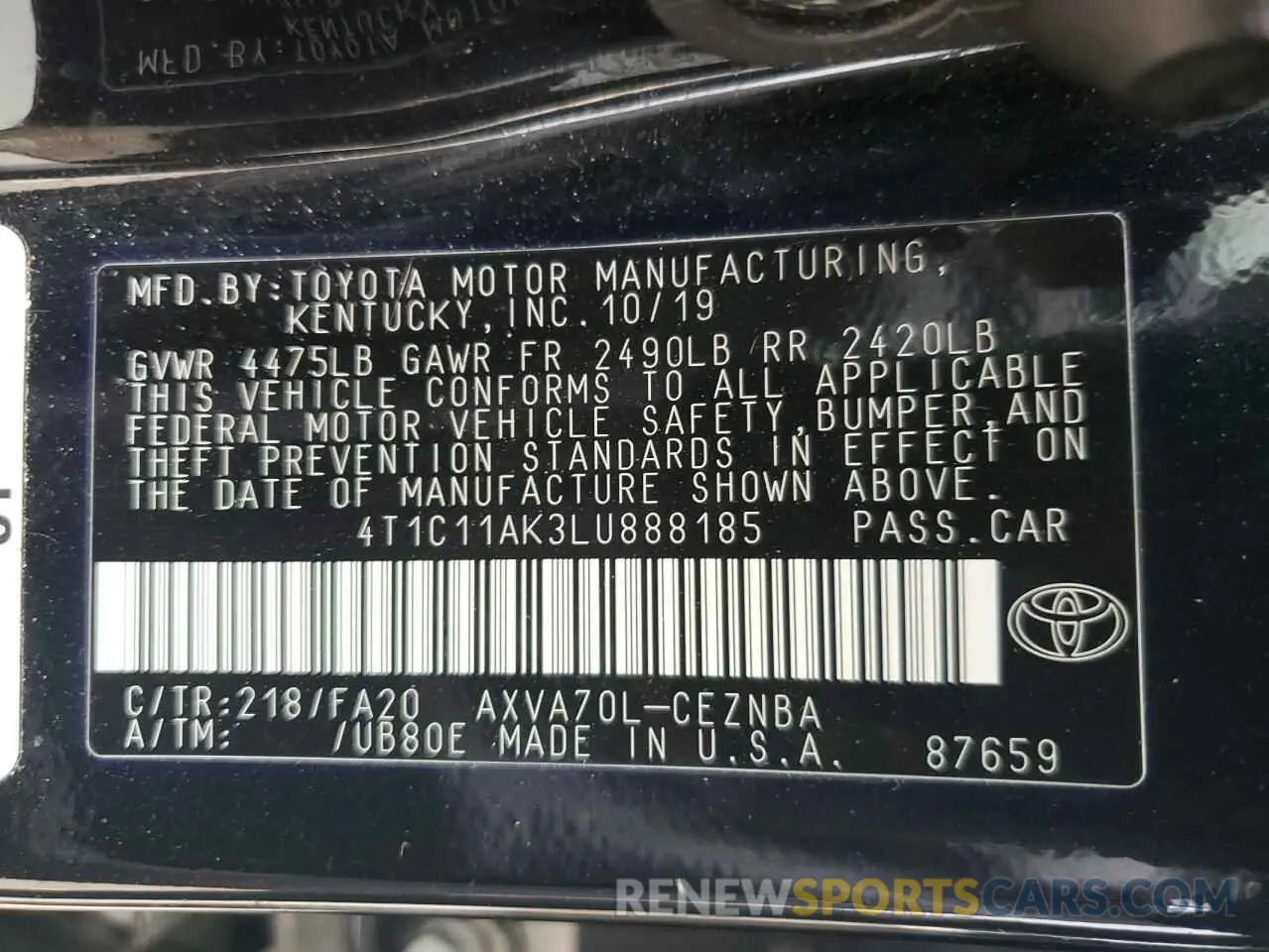 14 Photograph of a damaged car 4T1C11AK3LU888185 TOYOTA CAMRY 2020