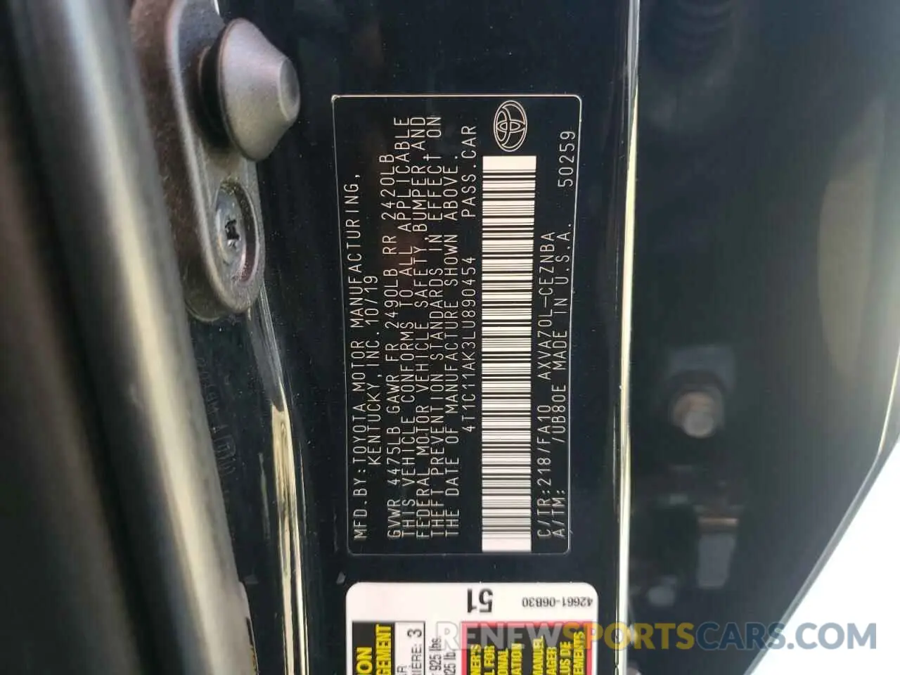 12 Photograph of a damaged car 4T1C11AK3LU890454 TOYOTA CAMRY 2020