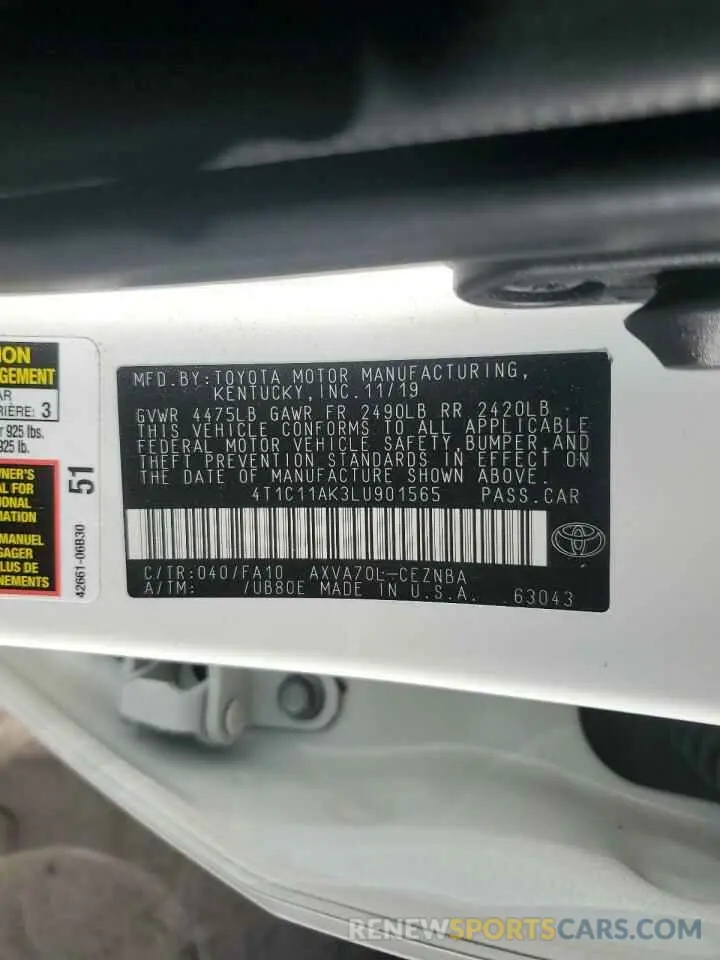 13 Photograph of a damaged car 4T1C11AK3LU901565 TOYOTA CAMRY 2020