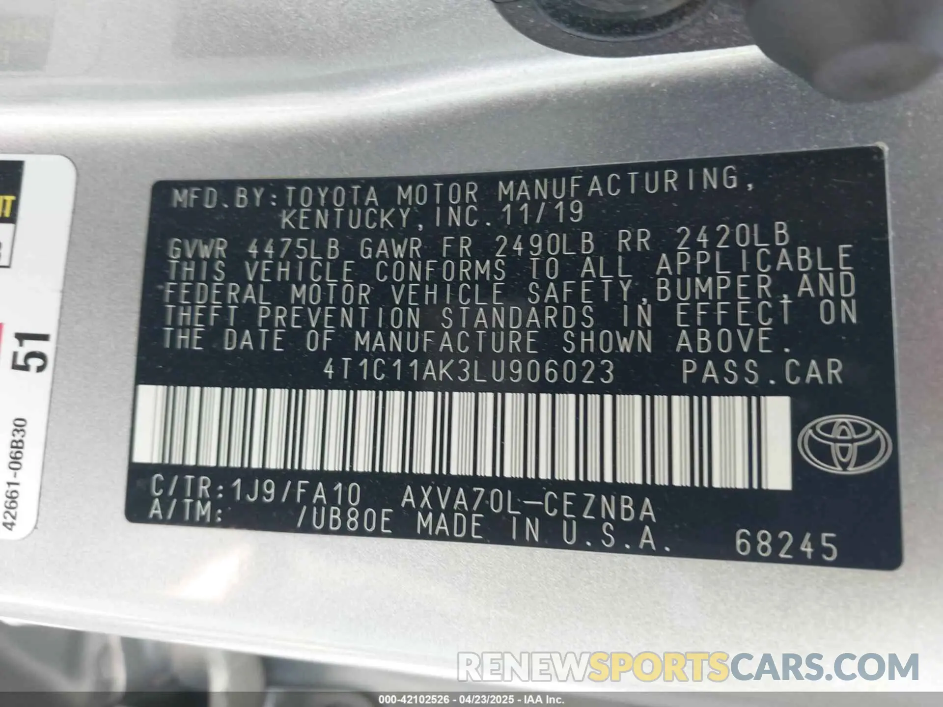 9 Photograph of a damaged car 4T1C11AK3LU906023 TOYOTA CAMRY 2020