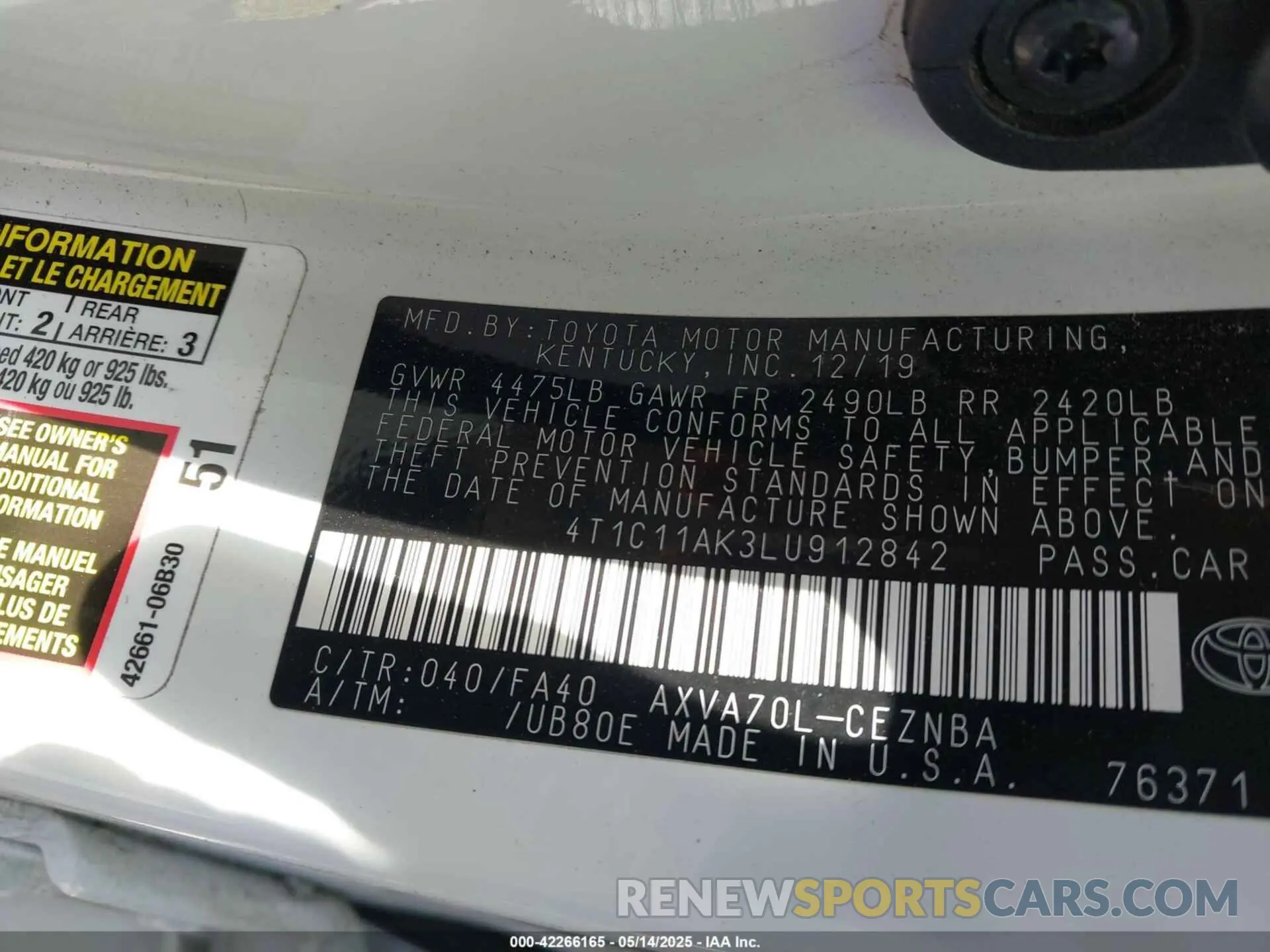 9 Photograph of a damaged car 4T1C11AK3LU912842 TOYOTA CAMRY 2020