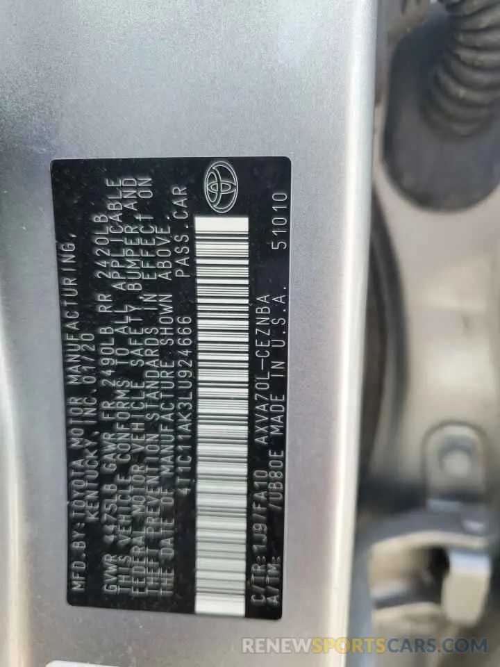 13 Photograph of a damaged car 4T1C11AK3LU924666 TOYOTA CAMRY 2020