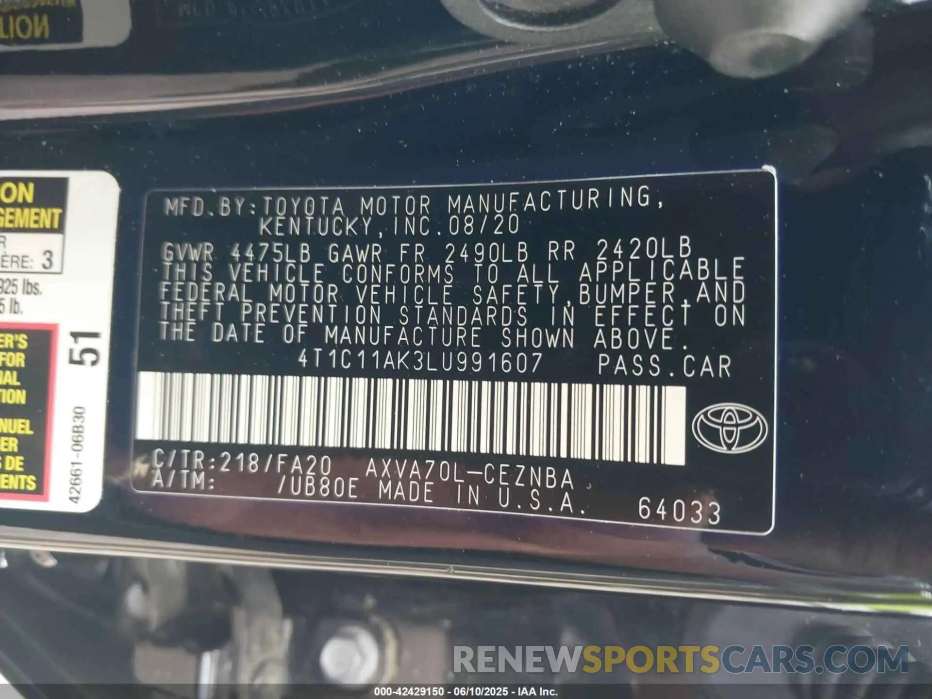 9 Photograph of a damaged car 4T1C11AK3LU991607 TOYOTA CAMRY 2020
