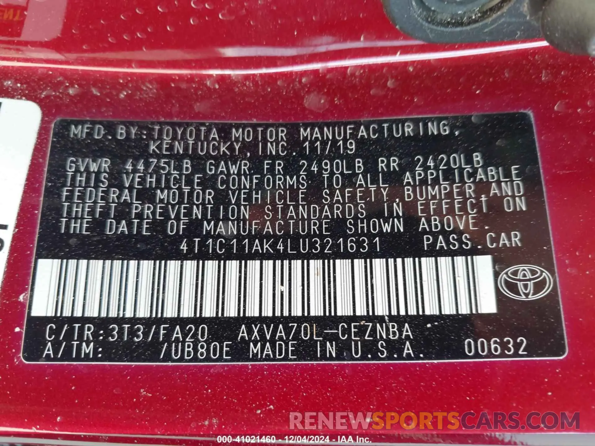 9 Photograph of a damaged car 4T1C11AK4LU321631 TOYOTA CAMRY 2020