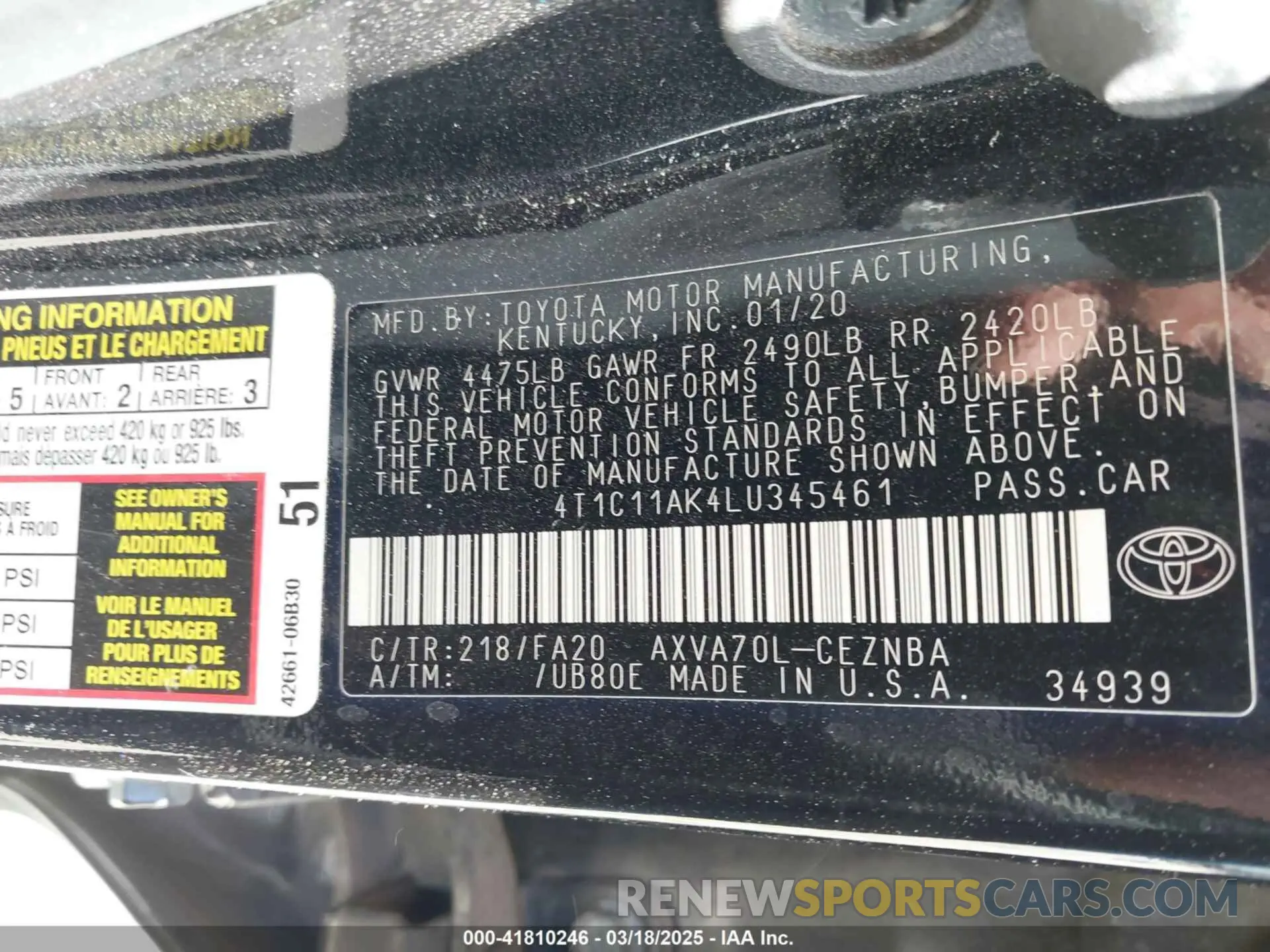 9 Photograph of a damaged car 4T1C11AK4LU345461 TOYOTA CAMRY 2020