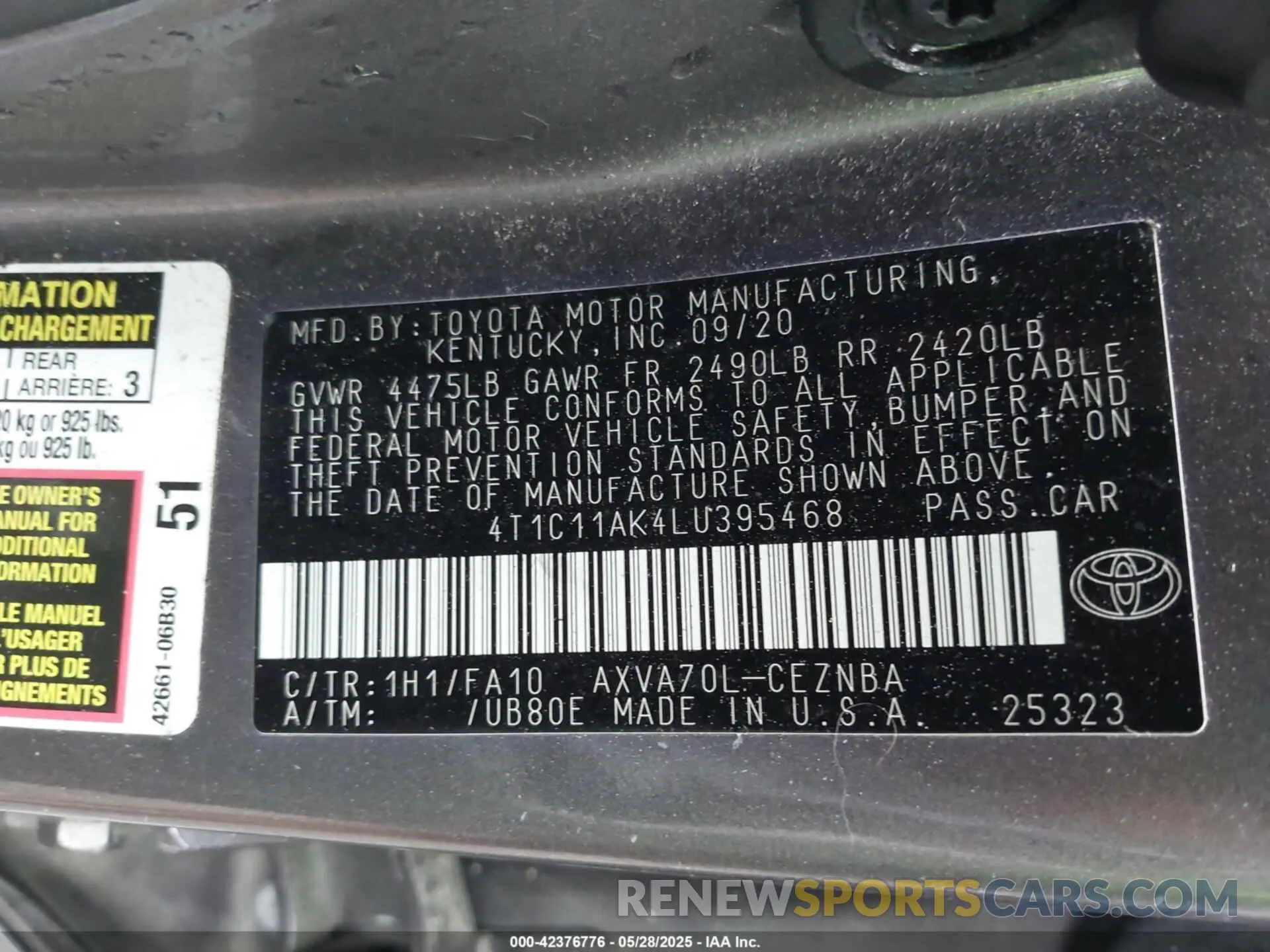 9 Photograph of a damaged car 4T1C11AK4LU395468 TOYOTA CAMRY 2020