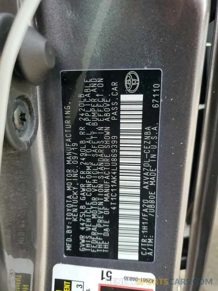 12 Photograph of a damaged car 4T1C11AK4LU869399 TOYOTA CAMRY 2020