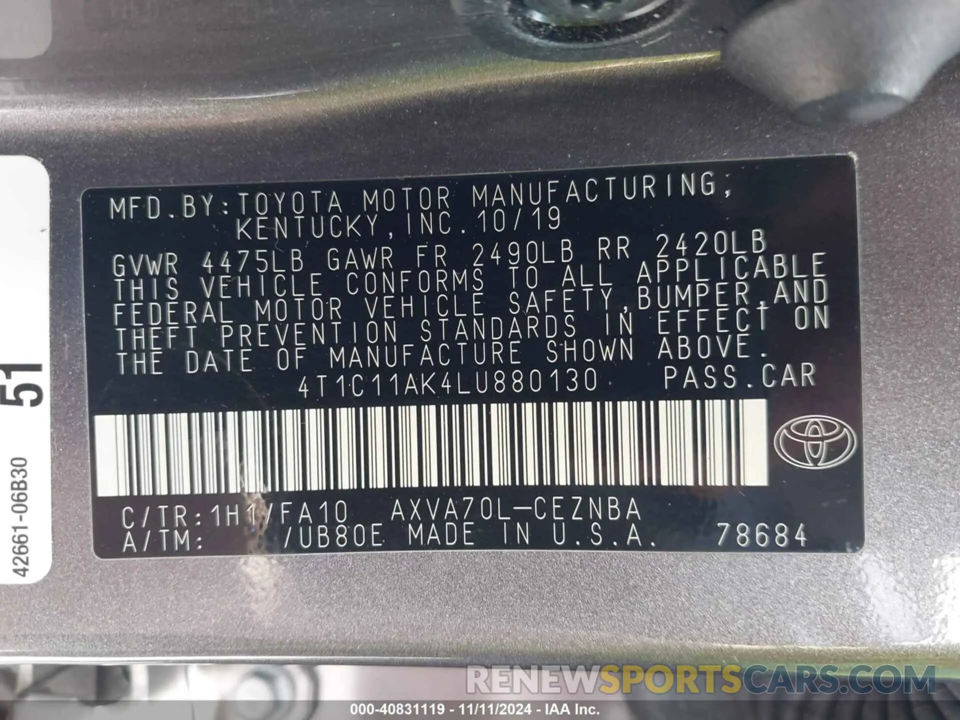 9 Photograph of a damaged car 4T1C11AK4LU880130 TOYOTA CAMRY 2020