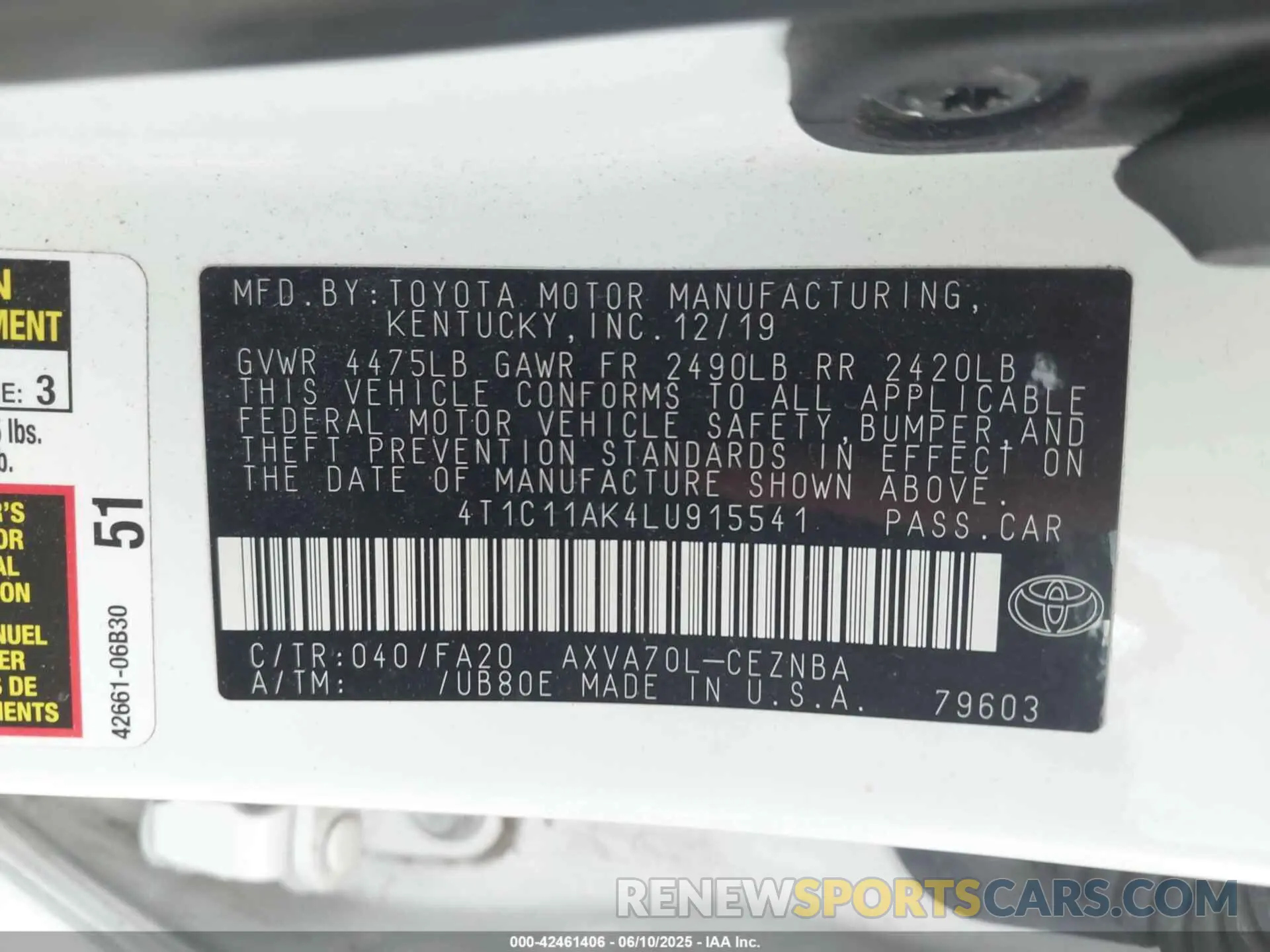 9 Photograph of a damaged car 4T1C11AK4LU915541 TOYOTA CAMRY 2020