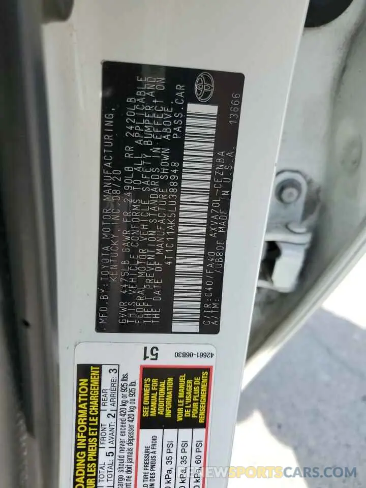 12 Photograph of a damaged car 4T1C11AK5LU388948 TOYOTA CAMRY 2020