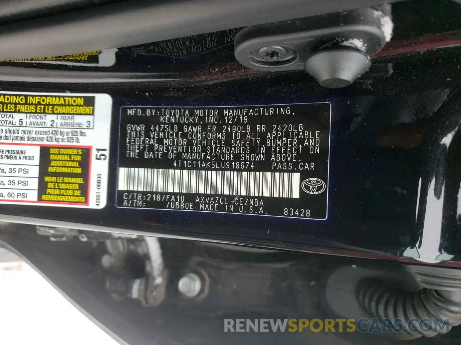 10 Photograph of a damaged car 4T1C11AK5LU918674 TOYOTA CAMRY 2020