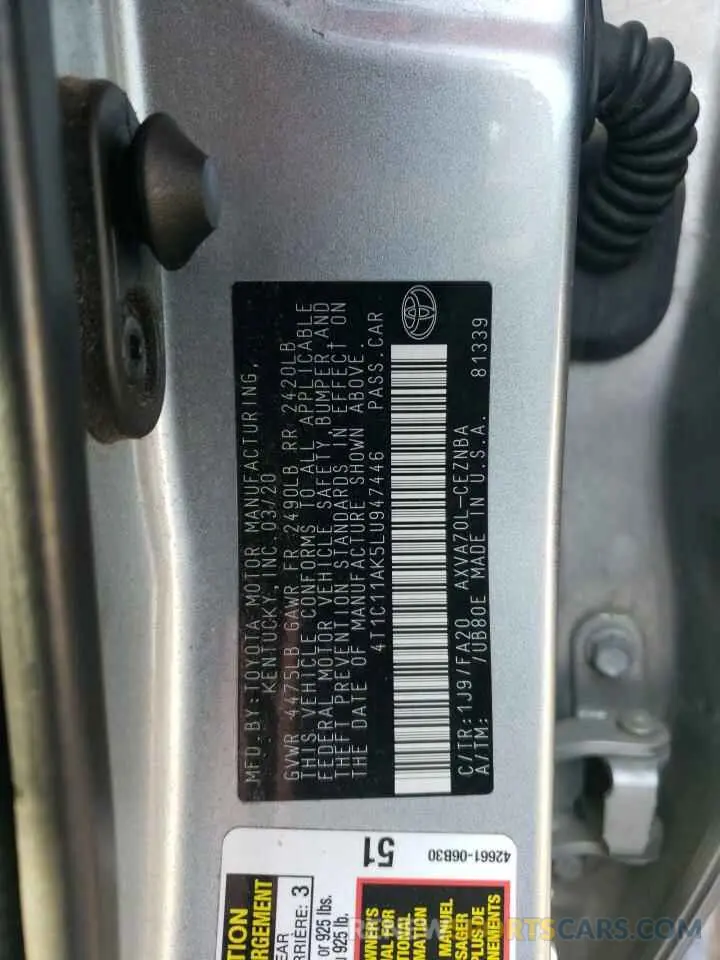 15 Photograph of a damaged car 4T1C11AK5LU947446 TOYOTA CAMRY 2020