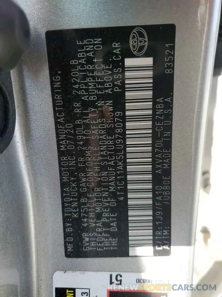 12 Photograph of a damaged car 4T1C11AK5LU978079 TOYOTA CAMRY 2020