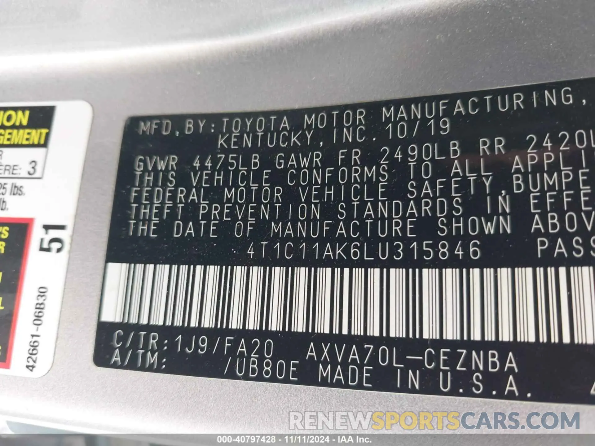 9 Photograph of a damaged car 4T1C11AK6LU315846 TOYOTA CAMRY 2020