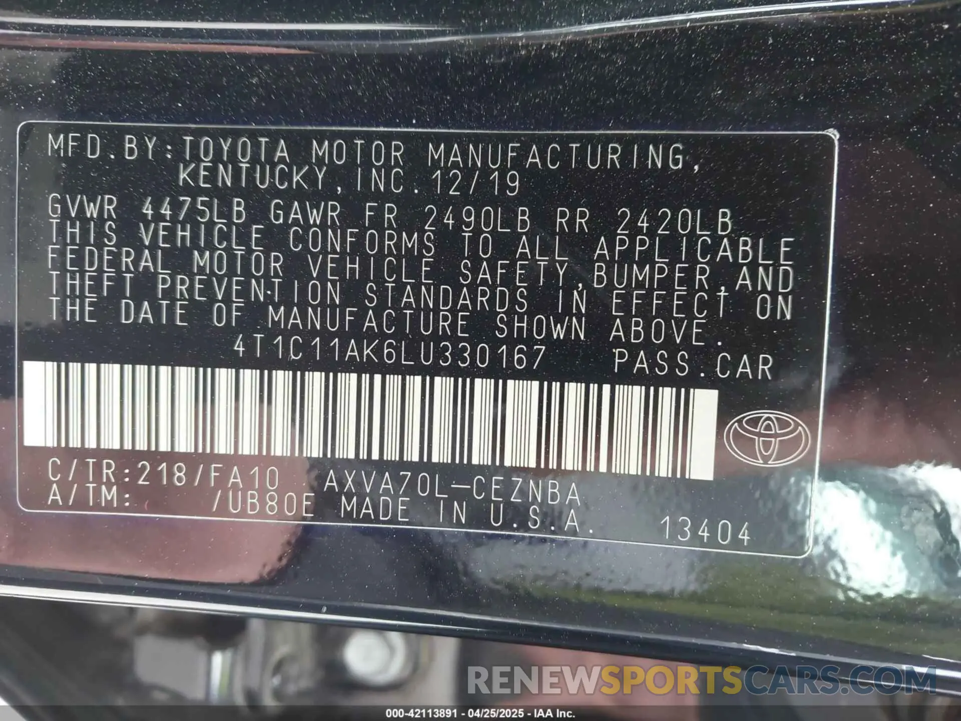 9 Photograph of a damaged car 4T1C11AK6LU330167 TOYOTA CAMRY 2020