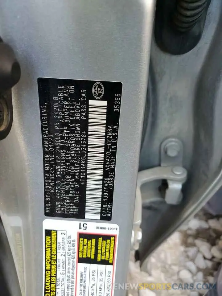 13 Photograph of a damaged car 4T1C11AK6LU345784 TOYOTA CAMRY 2020