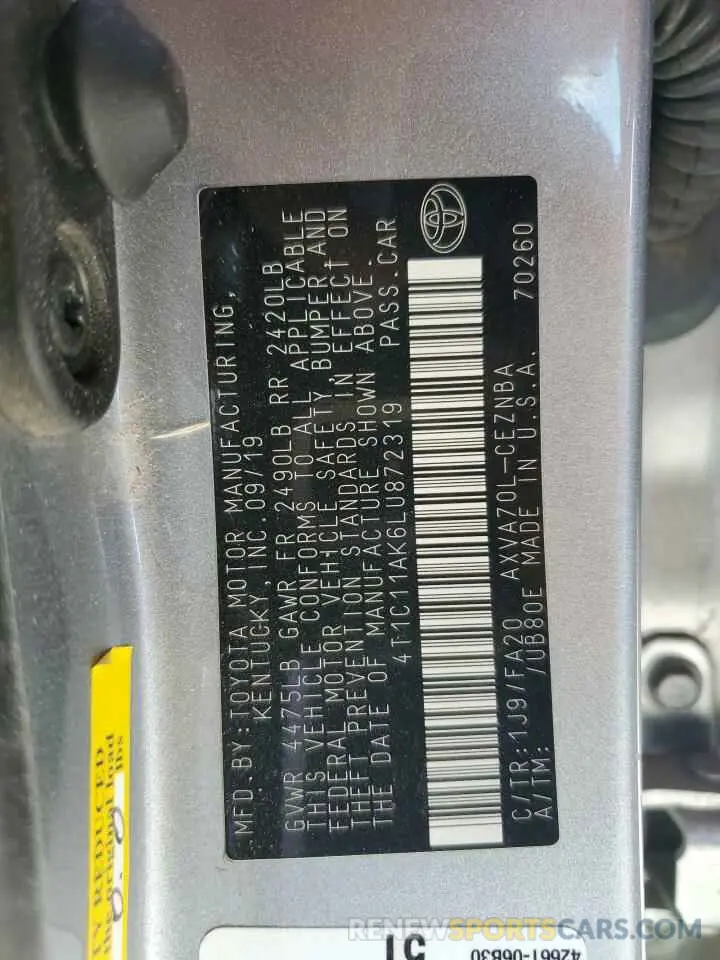 14 Photograph of a damaged car 4T1C11AK6LU872319 TOYOTA CAMRY 2020