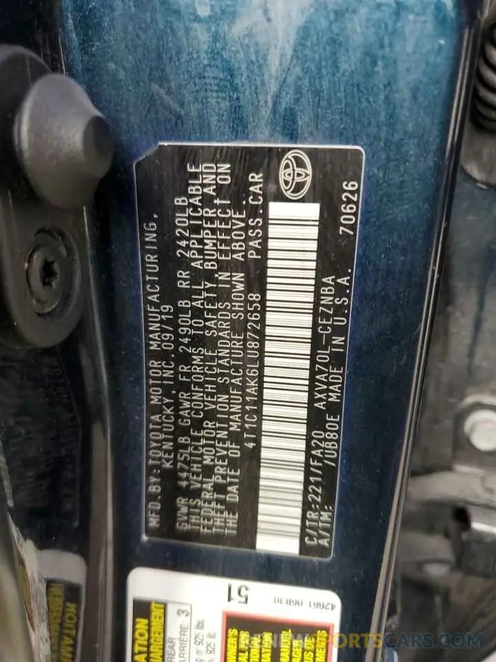 13 Photograph of a damaged car 4T1C11AK6LU872658 TOYOTA CAMRY 2020
