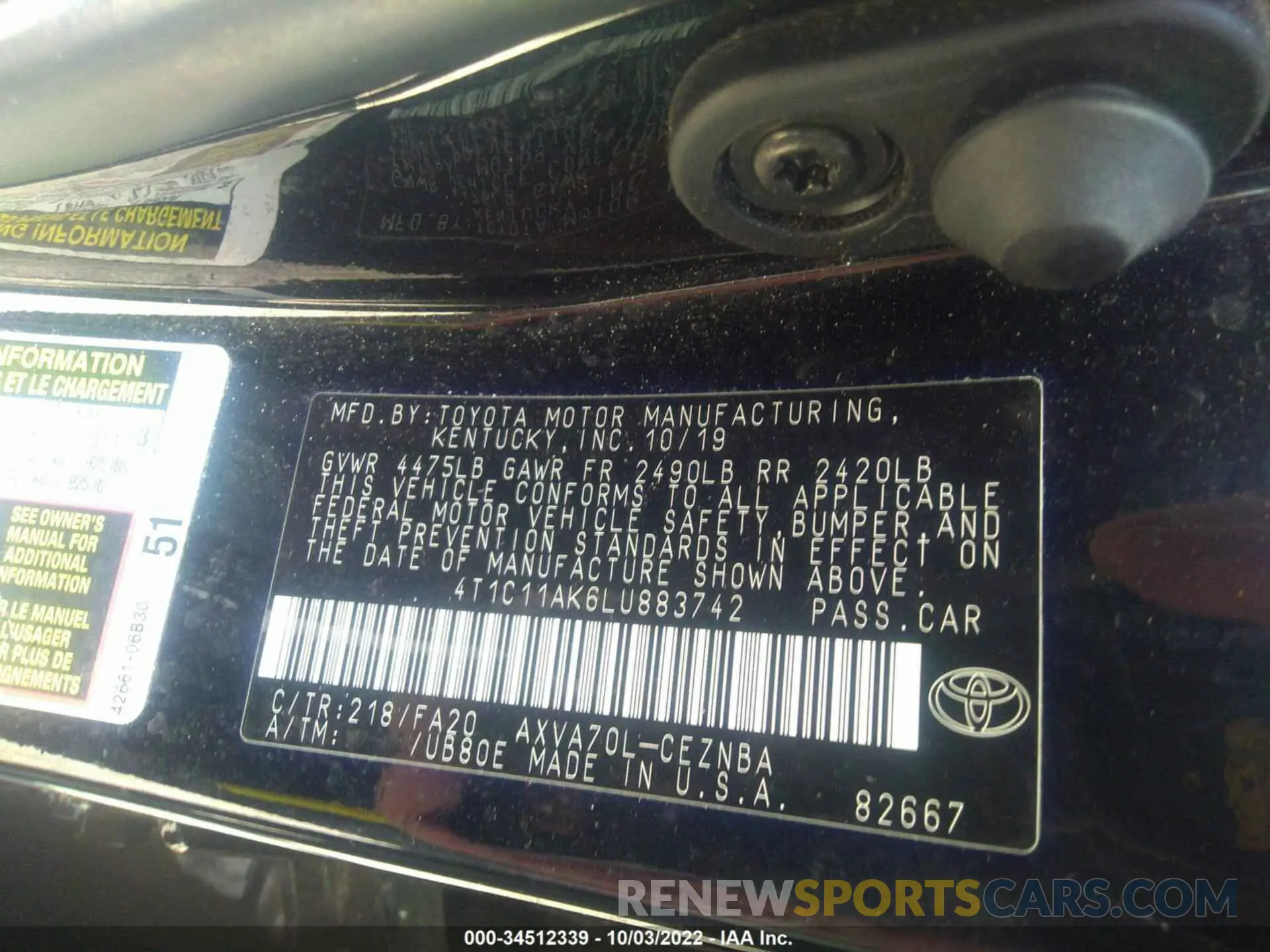 9 Photograph of a damaged car 4T1C11AK6LU883742 TOYOTA CAMRY 2020