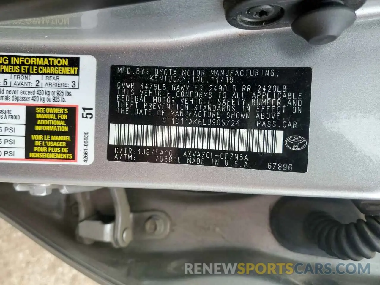 15 Photograph of a damaged car 4T1C11AK6LU905724 TOYOTA CAMRY 2020