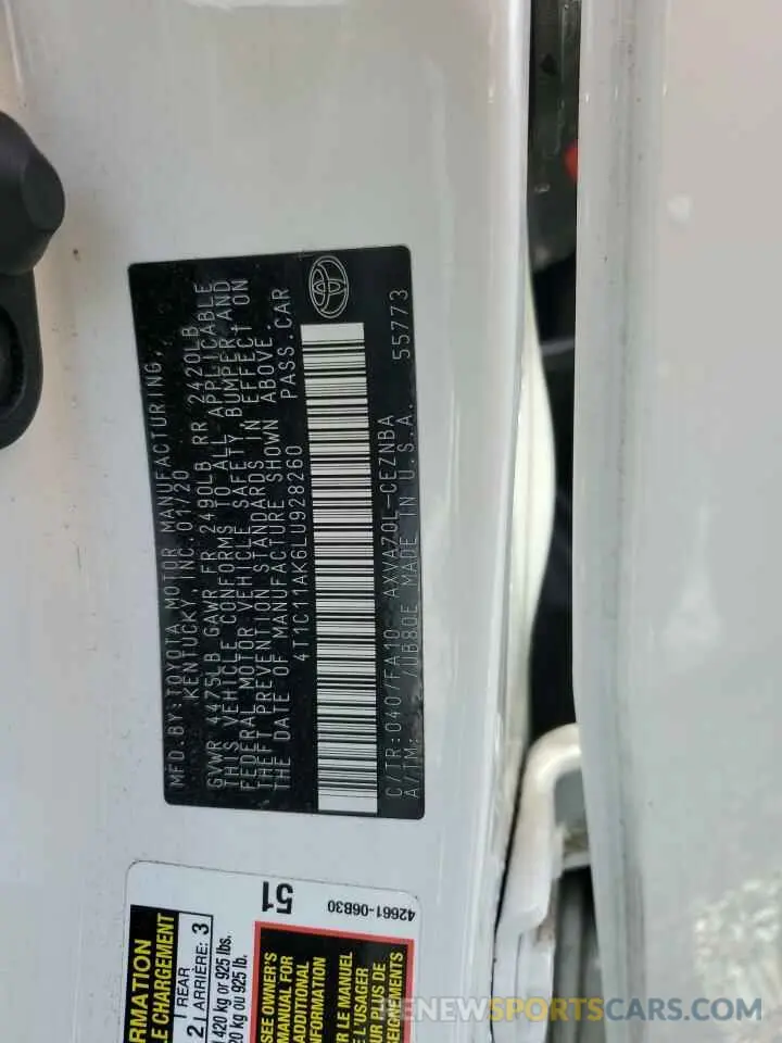 12 Photograph of a damaged car 4T1C11AK6LU928260 TOYOTA CAMRY 2020