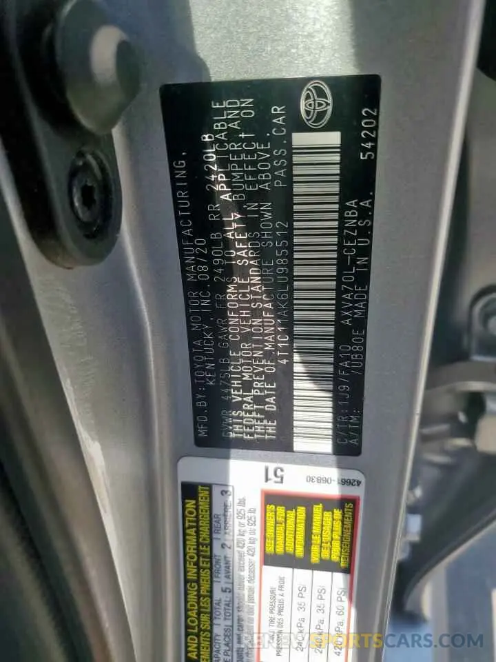 12 Photograph of a damaged car 4T1C11AK6LU985512 TOYOTA CAMRY 2020