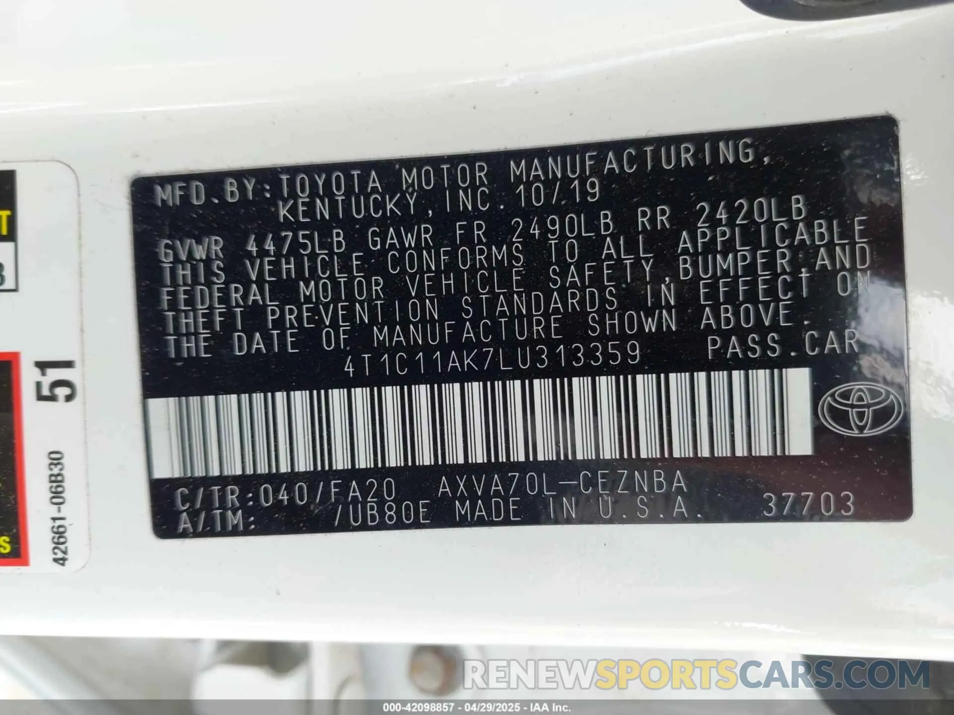9 Photograph of a damaged car 4T1C11AK7LU313359 TOYOTA CAMRY 2020
