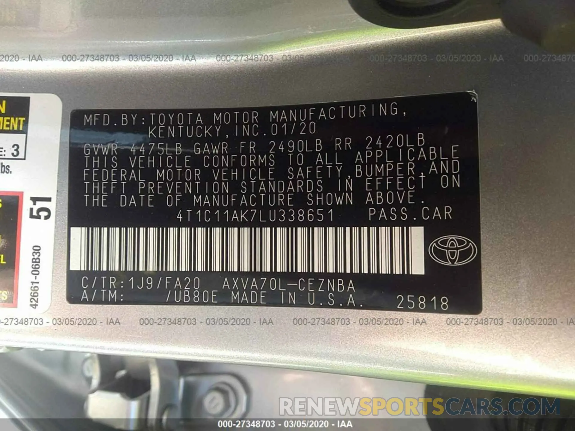 9 Photograph of a damaged car 4T1C11AK7LU338651 TOYOTA CAMRY 2020