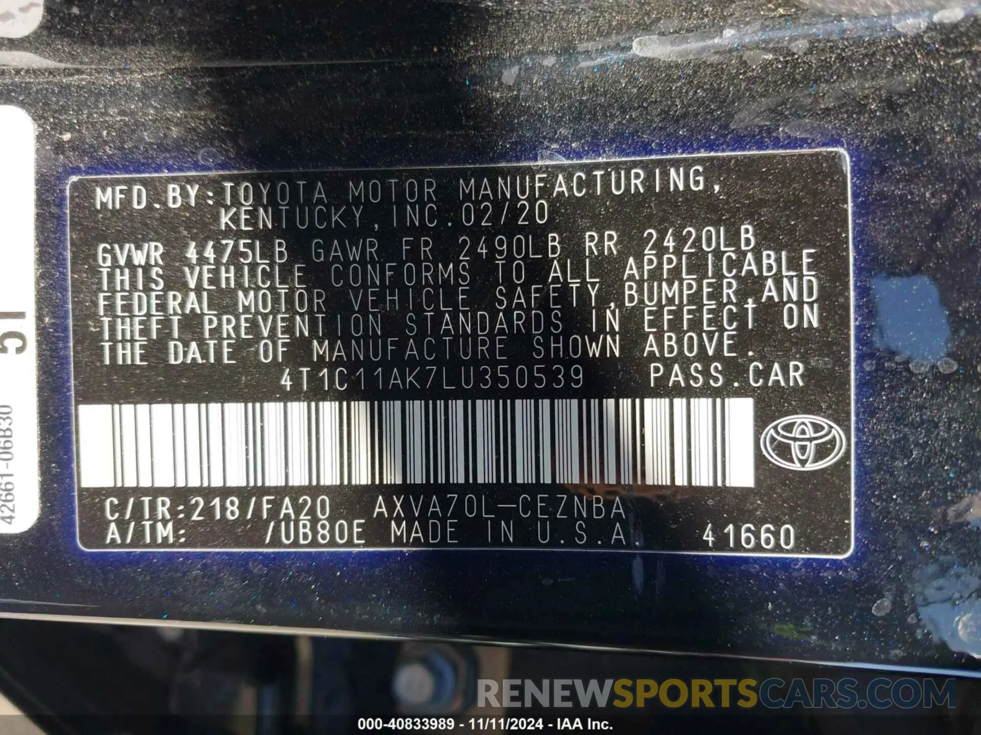 9 Photograph of a damaged car 4T1C11AK7LU350539 TOYOTA CAMRY 2020