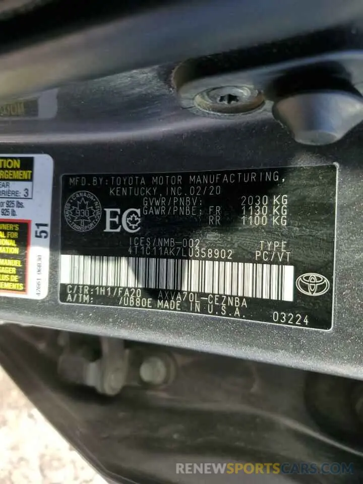 12 Photograph of a damaged car 4T1C11AK7LU358902 TOYOTA CAMRY 2020
