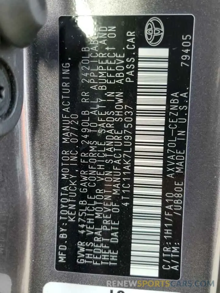 10 Photograph of a damaged car 4T1C11AK7LU975037 TOYOTA CAMRY 2020