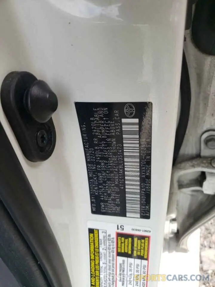 12 Photograph of a damaged car 4T1C11AK8LU351473 TOYOTA CAMRY 2020
