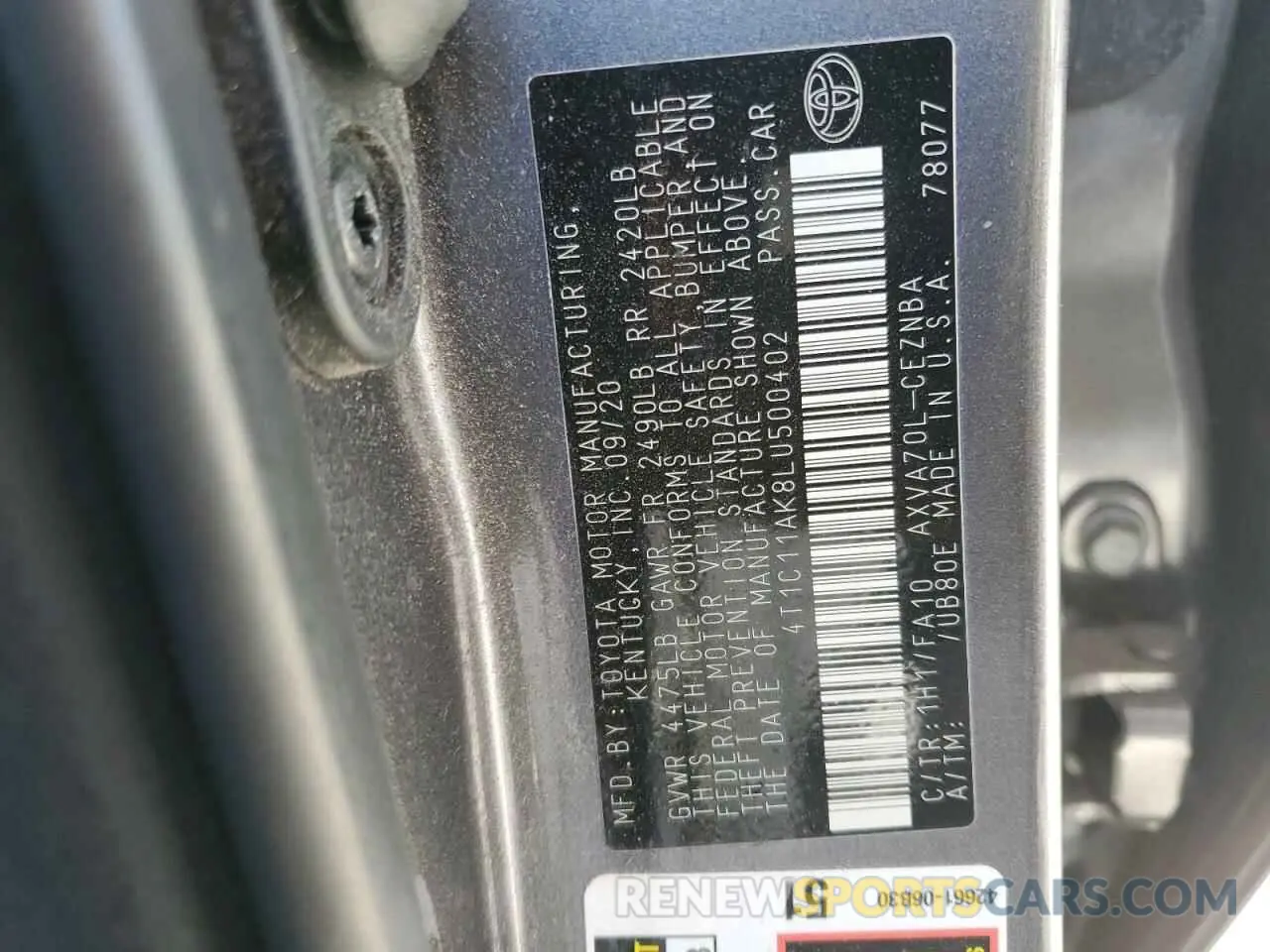 14 Photograph of a damaged car 4T1C11AK8LU500402 TOYOTA CAMRY 2020