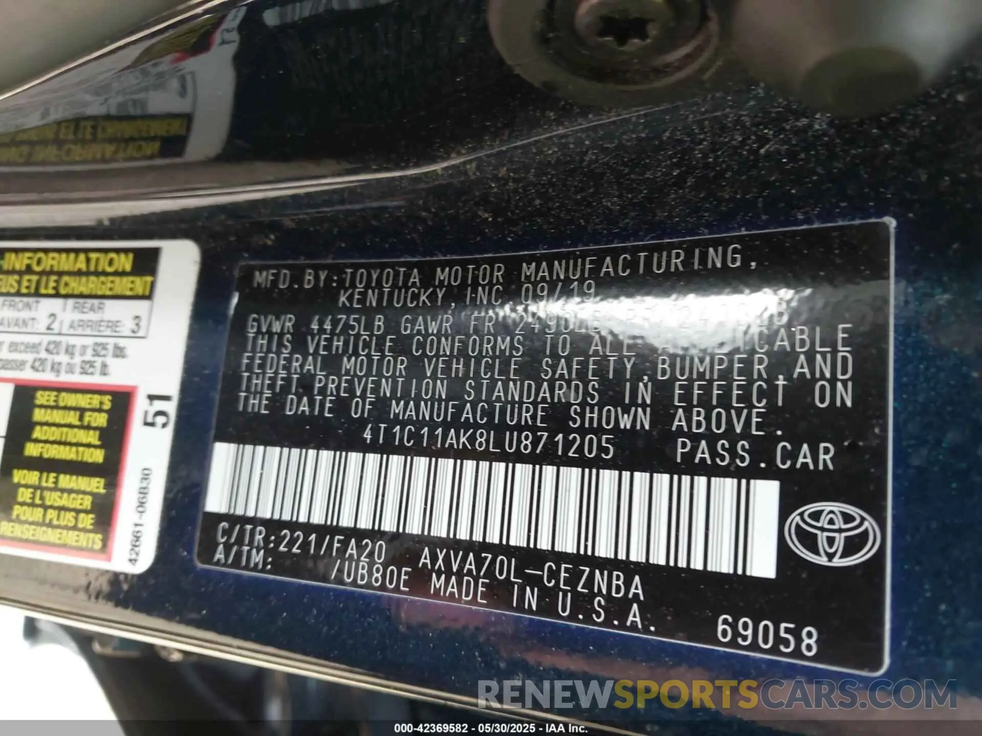 9 Photograph of a damaged car 4T1C11AK8LU871205 TOYOTA CAMRY 2020